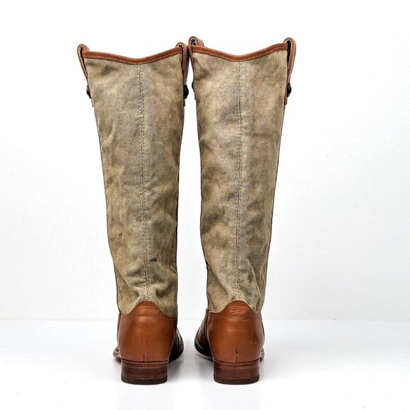 Frye Women Melissa Button Canvas Leather Brown Riding Equestrian Knee Boots sz 6 - Picture 3 of 7